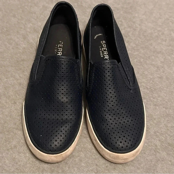 Sperry Womens Seaside Perfortrated Leather Slip On Sneakers Shoes navy size 6M - Picture 3 of 6